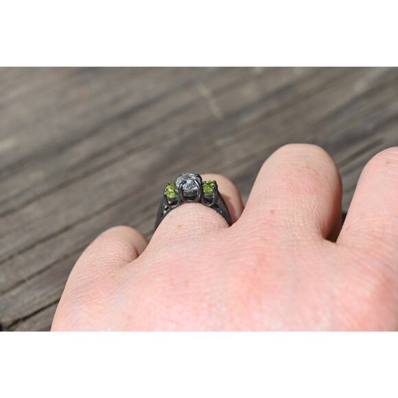Raw Peridot Ring, Natural Gemstone Engagement Ring - Picture 2 of 2